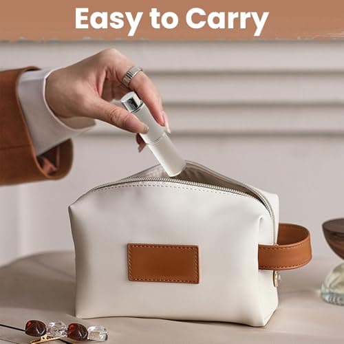 VOYANTE Perfume Atomiser Refillable, 8ml Leather Refillable Perfume Bottle in Pocket & Handbag, Rotary Press Portable Dispenser Bottle, Mini Fragrance Atomiser for Travel, Vacation, White — view 4