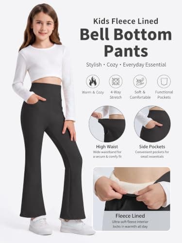 Girls Fleece Lined Flared Leggings with Pockets Winter Warm Yoga Pants — view 6