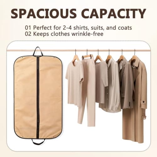 Suit Carriers for Women Men with Handles, 60 x 100cm Waterproof Durable Suit Bags Quick Release Folding for Travel Business or Storage (Champagne) — view 3