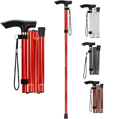 Walking Stick - Folding Walking Sticks for Women & Men, Lightweight Collapsible Walking Stick, Ideal for Arthritis, Heavy Duty, Adjustable Foldable Walking Sticks for Travel Use (Red)