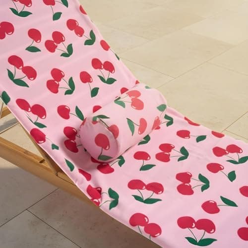 OHS Inflatable Bolster Pillow, Gifts for Women Back Support Beach Pillow with Cherry Soft Microfibre Cover for Sun Loungers Poolside Portable Travel Cushion, 36 x 16 x 16cm — view 4