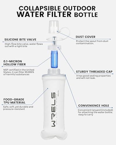 WRELS Collapsible Water Filter Bottle,500ml Ultralight Soft Flask with Filter for Camping, Hiking,Backpacking,Trail Running — view 2