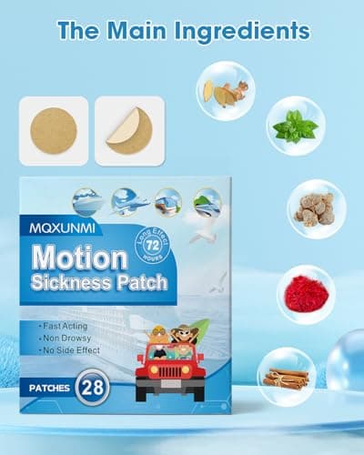 MQXUNMI Motion Sickness Patches, 28 pcs No-Drowsy Travel Patches for Car Sickness, Air Sickness and Sea Sickness Patch, Fast Effective, Long Last Up to 72 Hours (Beige) — view 3