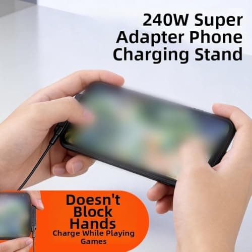 Invisible Phone Stand Charging Cable, 240W USB-C Fast Charger, Built-in Folding Phone Stand For Travel Gaming Office, Compacts Power Adapter(Orange) — view 5
