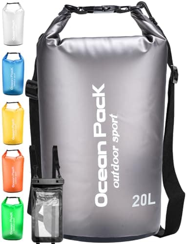 Henrycares Waterproof Dry Bag 20L 10L 5L, Sack with Phone Dry Bag and Long Adjustable Shoulder Strap Included, for Traval, Camping, Hiking, Swimming, Boating, Fishing (Black, 20L)