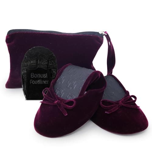 Silky Toes Women’s Velvet Foldable Ballet Flats Slip On Travel Purse Shoes with Carrying Pouch, Velvet Purple, Small