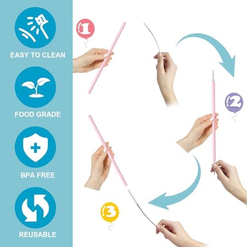 Reusable Silicone Straws, 3 Pack Foldable Travel Straws — view 6
