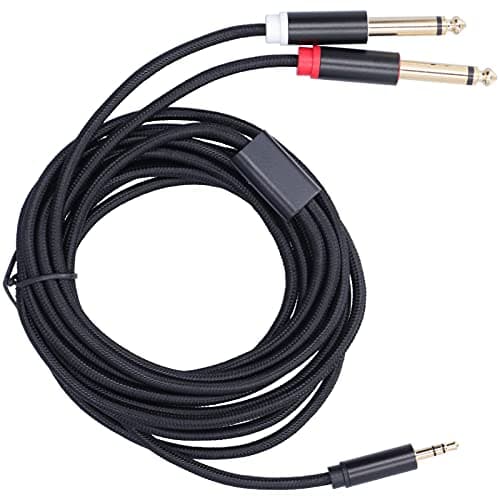 FILFEEL 3683 Cotton Woven Mesh Adapter Cable - 3.5mm Male to Dual 6.35mm Plug, & Stylish 2m/6.6ft Connection (3 Meter / 9.8ft) — view 2