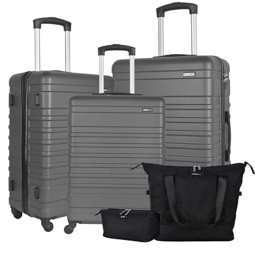 XPLR 5-Piece ABS Luggage Set – Durable Hard Shell Suitcases with TSA Lock, 360° Spinner Wheels & Organised Interiors – Includes Carry-On & Toiletry Bag – Scratch-Resistant Finish – Charcoal Grey