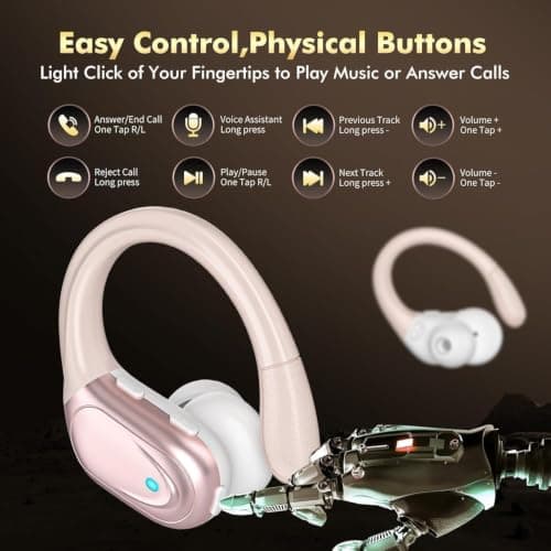 HAOYUYAN Wireless Earbuds, Sports Bluetooth Headphones, 80Hrs Playtime Ear Buds with LED Power Display, Noise Canceling Headset, IPX7 Waterproof Earphones for Workout/Running — view 6