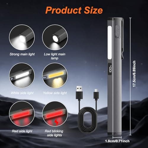 flintronic 1PC Mini Torch, USB Rechargeable Flashlight, Pocket Pen Torch Light Torches, with Pocket Clip & Digital Display, Waterproof, for Inspection, Workshop, Repair, Hiking, Grey — view 2