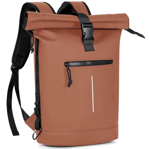Lekeinchi 17-Inch Waterproof Laptop Backpack for Men and Women - Roll Top Design for School, Travel, Business, Work, and Camping(Brown)
