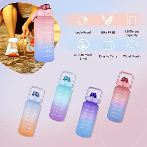 FYNORA 3-Piece Motivational Water Bottle Set with Time Markings & Straws, Leakproof BPA-Free Reusable Sports Drinking Bottles for Gym, Fitness, Work, Travel, Home & Daily Hydration Needs. (ORANGE) — view 3