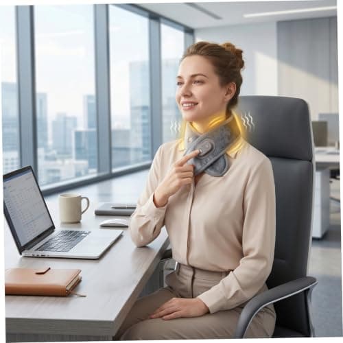 Heated Neck Wrap, USB Powered Electric Massager with 3 Temperatures, Wireless Neck Warmer - for Muscle Relaxation Shoulders Home Office Travel Winter, Gray — view 5