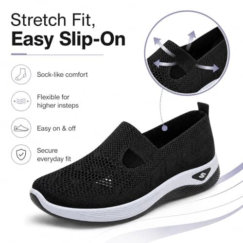 Orthopedic Shoes for Women Slip On Shoes Women Lightweight Breathable Walking Trainers (Black, Adult, Women, 4.5, Numeric, UK Footwear Size System, Medium) — view 6