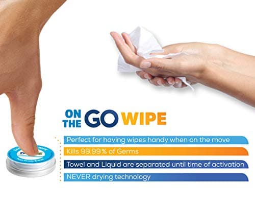 PushClean On the Go Sanitizing Hand Wipes 24 pack - Travel Size On the Go Wet Wipes, Purse Antibacterial wipes, Kills 99.99% of germs, Individually wrapped purse towelettes. Pocket size on the go. — view 4