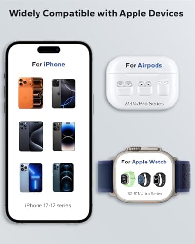 KPON 3 in 1 Wireless Charging Station for Apple, Foldable Magnetic Fast Charger Stand for iPhone Air/17/16/15/14/13/12, AirPods Pro 3 2 Apple Watch (20W Adapter Included) Dark gray — view 6