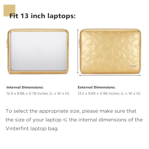 Vinterfint 13 inch Laptop Sleeve Case for 13" MacBook Air M5/M4,13" MacBook Neo/Pro,13" Surface Laptop 7,13"Latitude 5350/7350,13.4" XPS 13,13" ThinkPad L13 Gen 5,HP ThinkPad Notebook Bag Cover,Gold — view 4