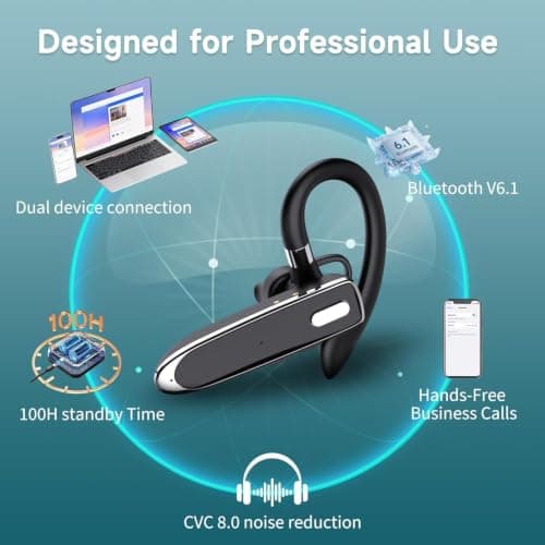 Single Ear Bluetooth Headset V6.1, Noise Cancelling Mic Wireless Handsfree Earpiece, 800mAh Charging Case, 100H Standby Lightweight Bluetooth Earphones for Truck Drivers, Business & Office Calls — view 6