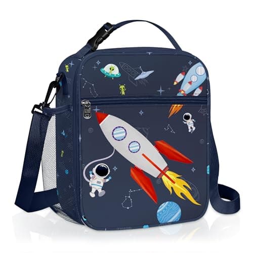 Clastyle Space Insulated Lunch Bag Star Large Thermal Cooler Bag for Kids Picnic Lunch Box Tote, Rocket