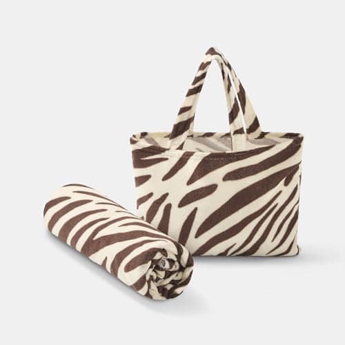OHS Large Beach Towel in a Bag Quick-Dry Absorbent Sun Lounger Towel with Pockets & Sunbed Pillow for Sun Loungers Inflatable Beach Bolster Pillow Travel Summer Holiday Essentials Bundle, Zebra Brown — view 6