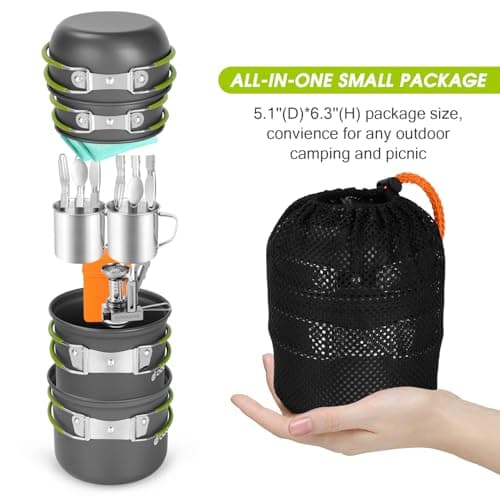 Odoland Multi-PCS Set of Durable and Compact Aluminium Camping Pots and Pans Complete Camping Utensils Kit with Ultralight Camping Stove for Hiking, Fishing — view 4