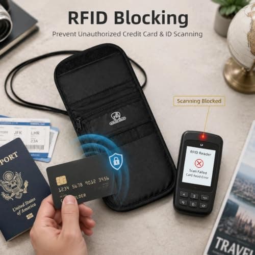 Jenck RFID Neck Wallet for Traveling Anti-Theft Hidden Passport Crossbody Bag (Black) — view 2