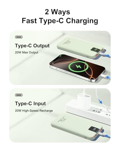 Odetrik Portable Charger 10000mAh 22.5W Power Bank, Fast Charging External Battery Pack with 3 Outputs & 2 Input, Type-C In/Out, LCD Display Slim Portable Phone Charger for Smartphone, Tablets (Green) — view 4