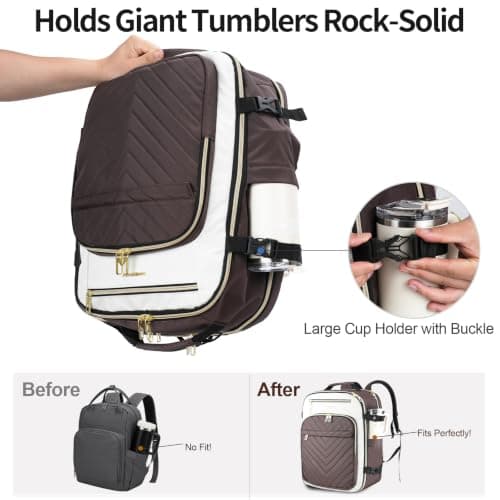 VANKEAN 40L Laptop Backpack Women Laptop Bag BEIGE/COFFEE — view 4