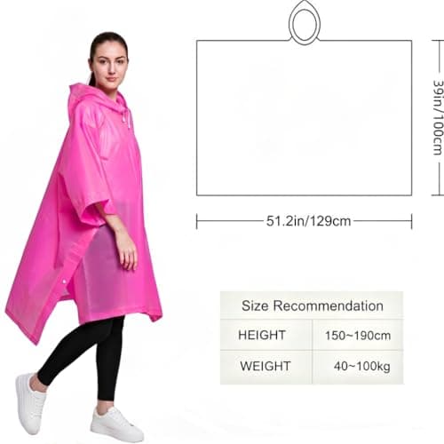 JITIFAZH Rain Poncho for Adults, 2‑Pack Reusable Waterproof Cape with Hood — view 2