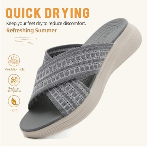 ZDQ Sandals for Women with Arch Support Lightweight Breathable Summer Slides Casual Cushion Walking Sandals for Daily Wear Grey 7.5 — view 4