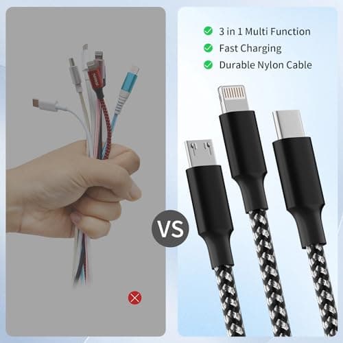 Travel Essentials Multi Charging Cable, 3 in 1 Universal Phone Charger Cord — view 3