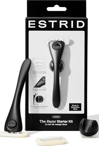 Estrid Razor Starter Set, Women's Razor Set with 5-Blade System, Vegan Moisture Strips, 2 Replacement Small, Wall Mount (Onyx)