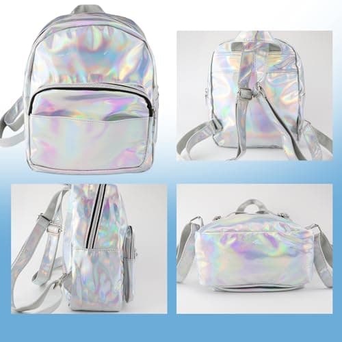 FERCAISH Leisure Holographic Backpack Women Shoulder Bag Fashionable Bag Top Model Backpack for Travel (Silver) — view 2