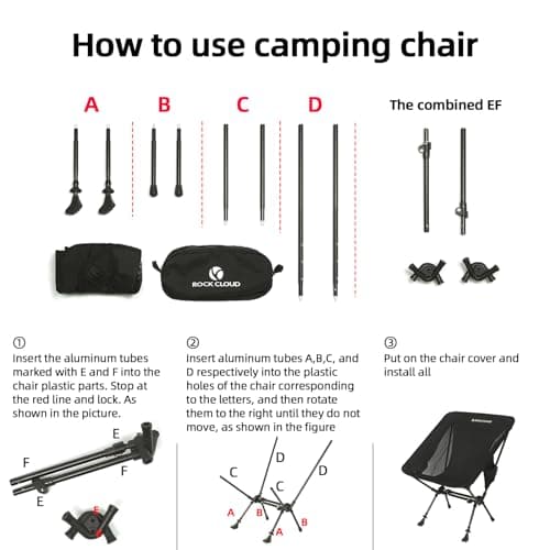 ROCK CLOUD 2-in-1 Portable Camping Chair Trekking Pole Folding Chairs Walking Sticks for Outdoor Camp Hiking Backpacking Lawn Beach Sports — view 6