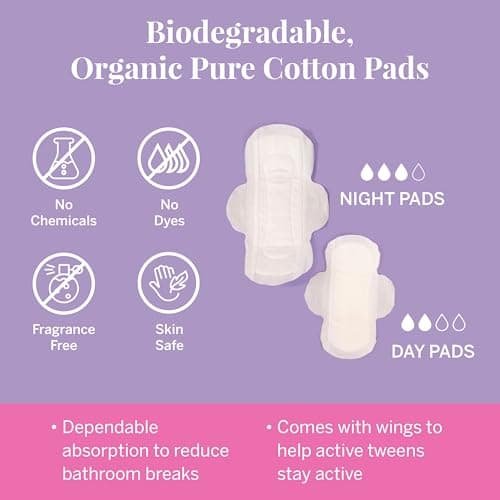 Pixie First Period Kit for Girls 9-12 - Best Organic Cotton Teen Pads with Wings - Period Tracking Bracelet & Discreet Crossbody Bag - On-the-Go Tween Starter Kit & Feminine Care Hygiene Essentials — view 3