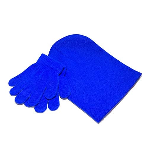 WESTEND CHOICE Kids Hat and Gloves set Boys Girls Winter Warm Magic Gloves Knitted Beanie Hat School Unisex (Royal blue)