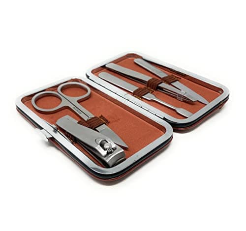 Personalised Male Travel Brown PU Leather Manicure Grooming Gift Set - Engraved Mens Gift — view 4