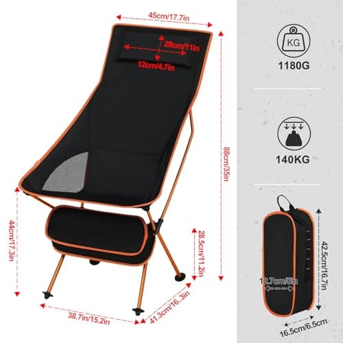 eSituro Ultra Lightweight Folding Camping Chair, Black+Orange, 1PC — view 3