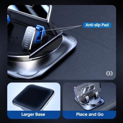 Woeetuop Car Phone Holder for Car, 360° Dashboard Phone Mount with Auto Lock, Anti-Slip Adhesive Base & Mirror Panel, Rotatable Mobile Phone Holder for Navigation, Most Smartphones — view 3
