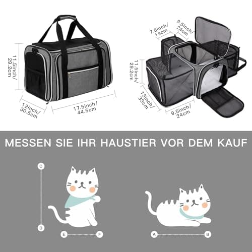 BAGLHER Cat Carrier Bag,Airline Approved Pet Carrier Soft Side Pet Travel 5 Sides Open Doors 3 Sides Expandable Foldable Dog Carrier with Fleece Pad — view 2