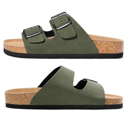 FITORY Men's Sandals, Cork Footbed Slip On Slides Green Olive Size 8.5 — view 4