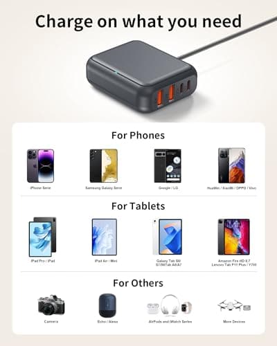 Qurzou USB Charging Station 40W, 8 Port USB C Charger Hub Multiport,PD Fast Charger Dock for iPhone,iPad,Samsung, Tablets,Fan (BLACK) — view 3