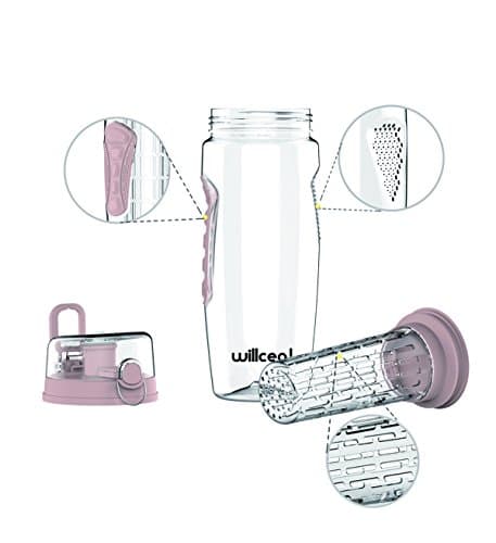 willceal Fruit Infuser Water Bottle 32oz Durable, Large - BPA Free Tritan,Flip Lid, Leak Proof Design - Sports, Camping (Rose Gold) — view 3