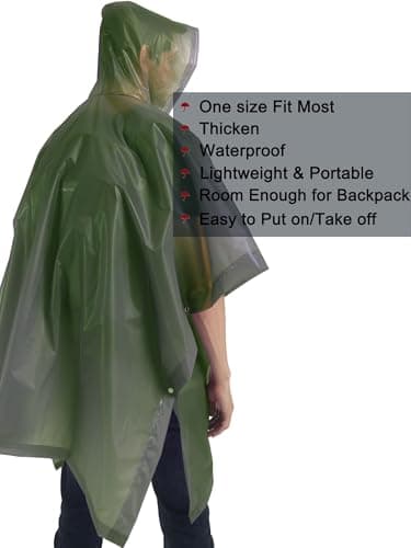 Cosowe Rain Ponchos Waterproof Adults, 2pcs Reusable Raincoats Portable, Family Pack Festival Plastic Coats for Women Men with Sleeves Hood, Green — view 4