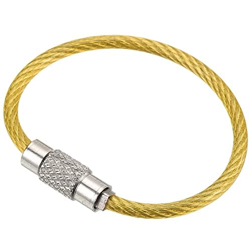 PATIKIL 3.5 Inch Length Wire Keychain Cable, 5 Pack Stainless Steel Key Ring Loop, Yellow