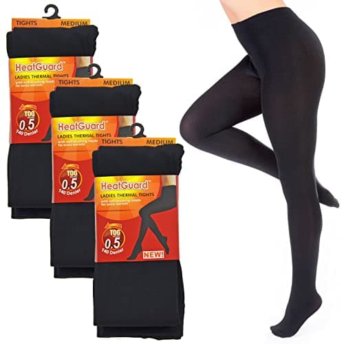 3 Pack Womens/Ladies Black Thermal Leggings Tog Rating Of 0.5 (140 Denier), Medium