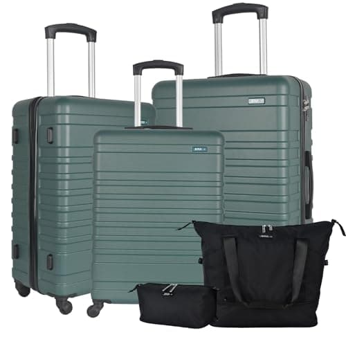 XPLR 5-Piece ABS Luggage Set – Durable Hard Shell Suitcases with TSA Lock, 360° Spinner Wheels & Organised Interiors – Includes Carry-On & Toiletry Bag – Scratch-Resistant Finish – Dark Green