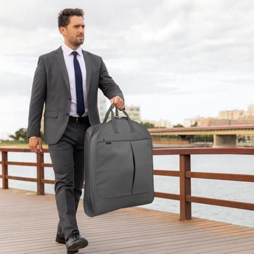 Large Foldable Premium Garment Carrier Suit Bag With Adjustable Handles - Wardrobe, Jacket, Dress Cover Storage for Men's Travel (Dark Grey) — view 5