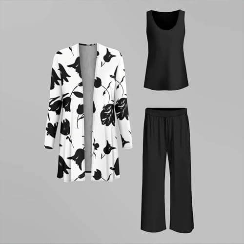 Leisure Wear Sets for Women Uk 3 Piece Outfits Long Sleeve Jacket Vest Top Wide Leg Trousers Co Ord Sets Casual Slim Tracksuit Set Floral Comfy Loungewear Elegant Travel Outfits — view 4